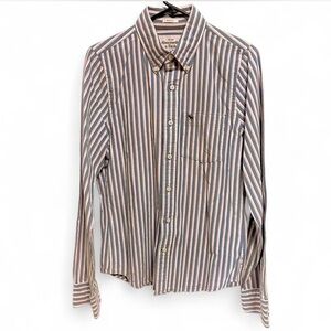 Abercrombie & Fitch Men's Shirt - Blue and Tan Stripes